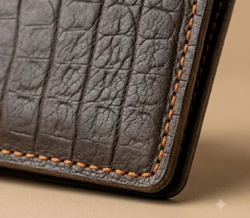 Dark Brown Croc-Embossed Handmade Leather Bifold Wallet | JJ Leather Crafts