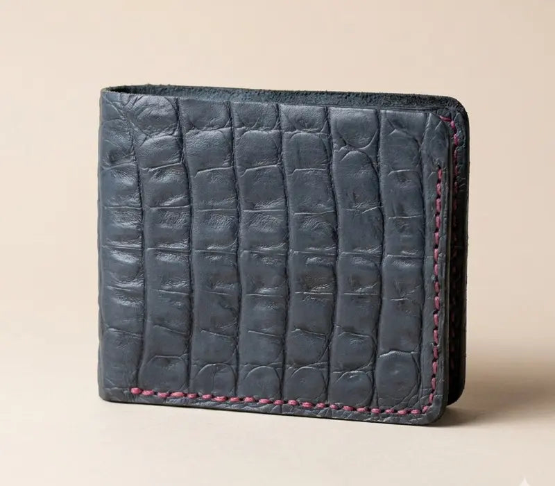 Navy Blue Croc Embossed Handmade Bifold Wallet | JJ Leather Crafts