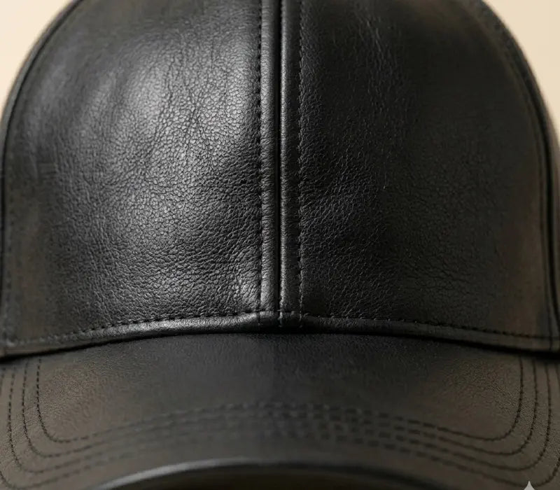 Black Full-Grain Handmade Leather Peaked Cap | JJ Leather Crafts