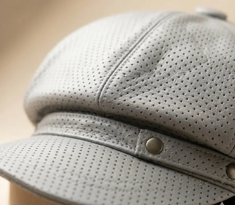 Gray perforated cap on a beige background