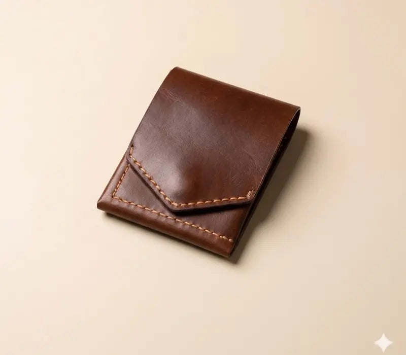Brown leather wallet on a beige background