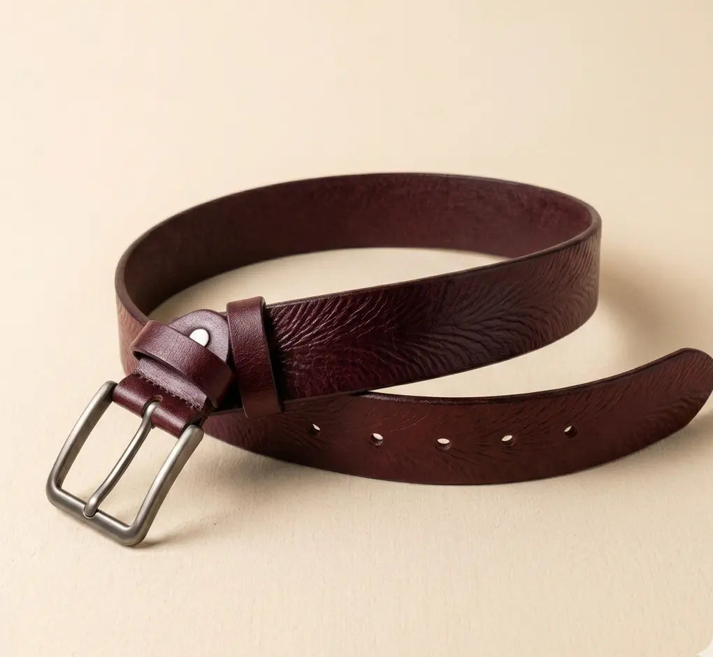 Burgundy Full-Grain Handmade Leather Belt – Dress Formal | JJ Leather Crafts