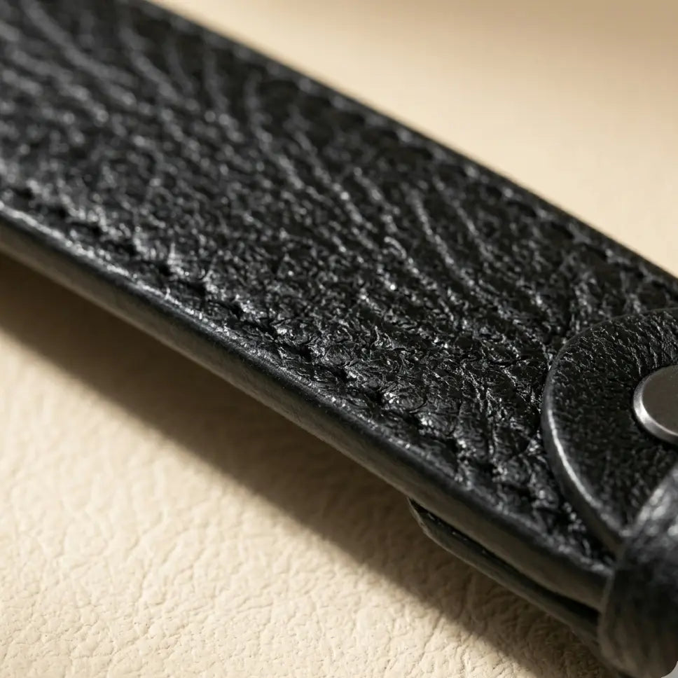 Black Full-Grain Handmade Leather Belt – Matte Black Buckle | JJ Leather Crafts